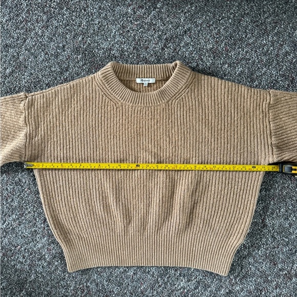 Madewell Tan Ribbed Crew Neck Cotton Wool Blend Baggy Sweater - Picture 3 of 9